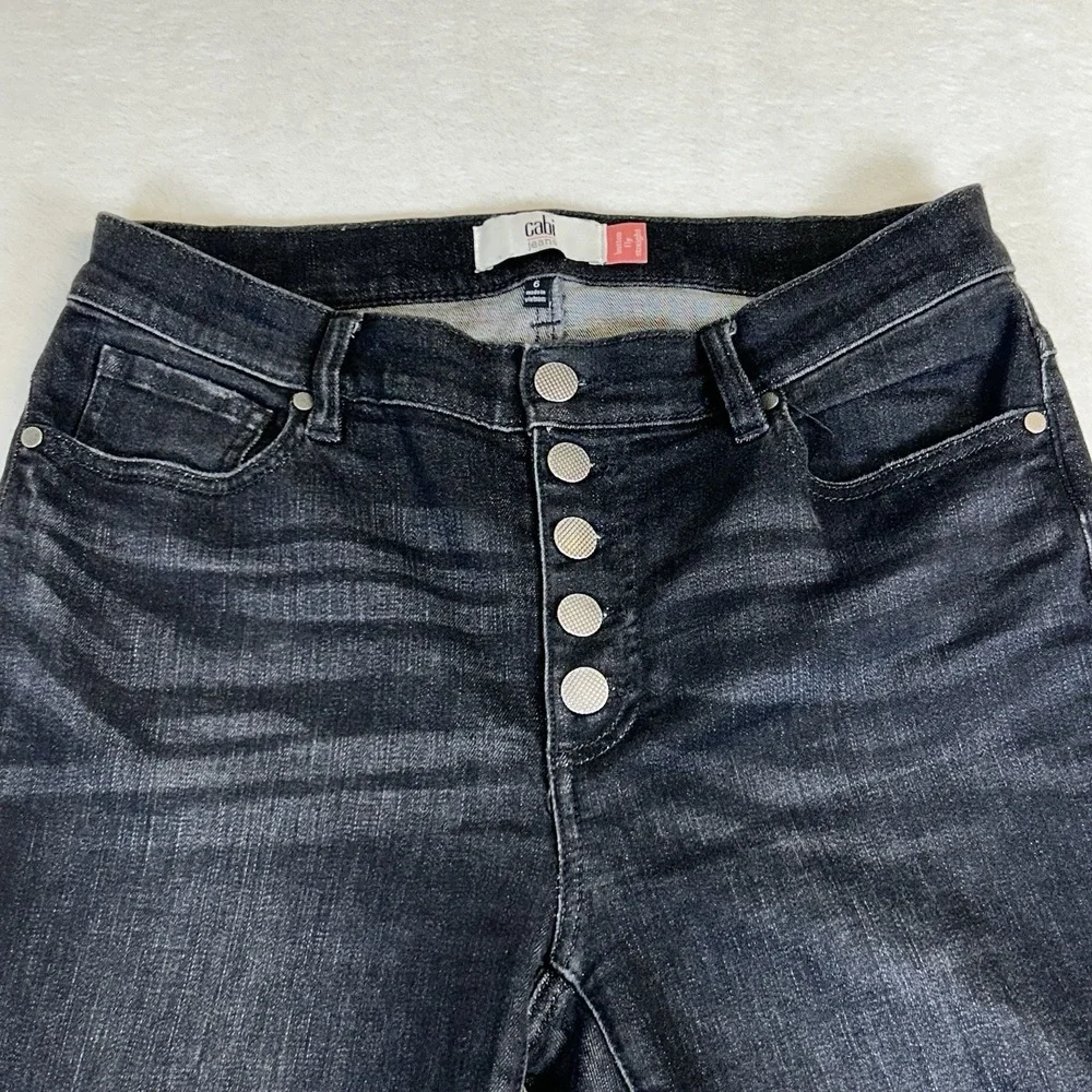 Cabi Black Button Fly Jeans Straight Leg Stretch Denim Pants 4149 Women's Size 6